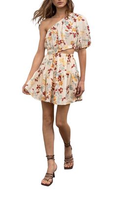 MOON RIVER Floral Cutout One-Shoulder Dress in Ivory Multi