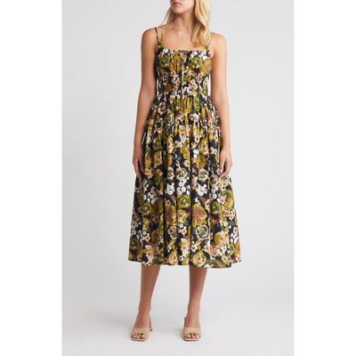 MOON RIVER Floral Midi Sundress in Navy Multi 