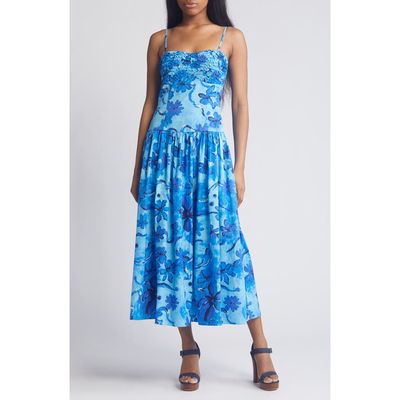 MOON RIVER Floral Print Sleeveless Sundress in Blue Multi 