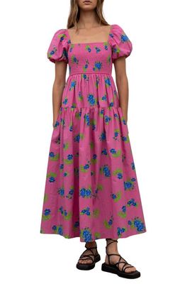 MOON RIVER Floral Smocked Maxi Dress in Pink Multi