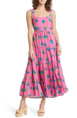 MOON RIVER Floral Tiered Midi Sundress in Pink Multi