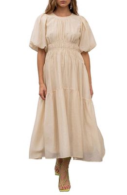 MOON RIVER Puff Sleeve Shirred A-Line Dress in Cream