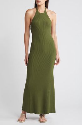 MOON RIVER Rib Halter Dress in Olive 