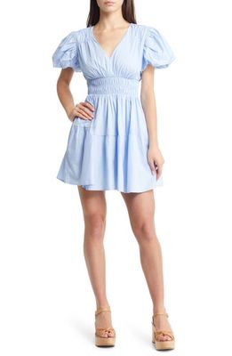 MOON RIVER Smocked Puff Sleeve Minidress in Blue
