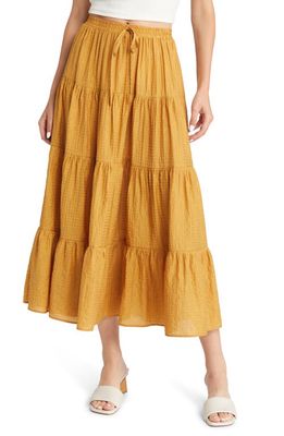 MOON RIVER Textured Tiered Midi Skirt in Mustard