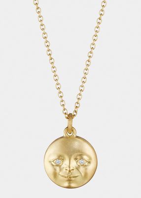 Moonface Pendant Necklace with Diamond Eyes in 18K Gold
