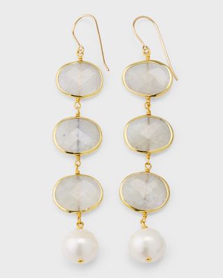 Moonstone and Pearl Linear Drop Earrings