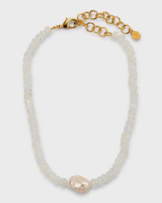 Moonstone Strand Necklace With Baroque Pearl