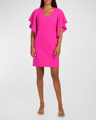 Moore Flutter-Sleeve Crepe Mini Dress