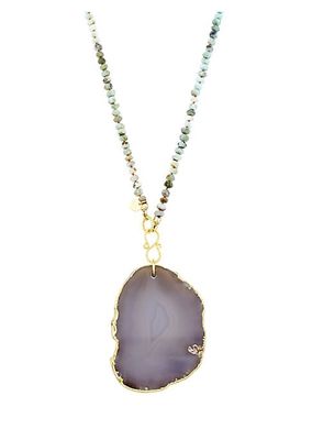 Moorea 24K Gold-Plated, Larimar & Agate Necklace