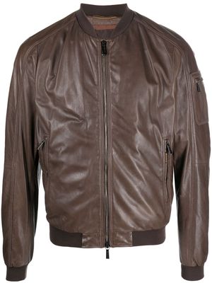 Moorer band-collar leather jacket - Brown