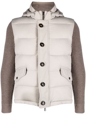 Moorer contrast-sleeve padded jacket - Neutrals