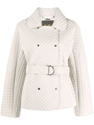 Moorer diamond-quilted detail belted jacket - Grey