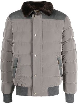Moorer faux fur-collar padded jacket - Grey