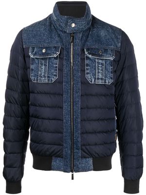 Moorer high-neck panelled padded jacket - Blue