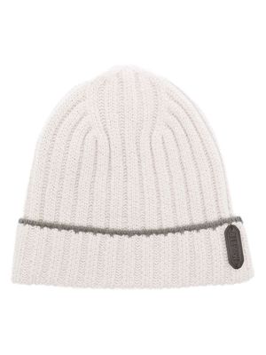 Moorer logo-patch ribbed-knit cashmere beanie - Neutrals