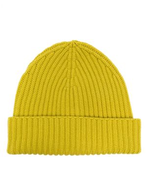 Moorer logo-tag knitted cashmere beanie - Yellow