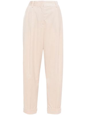 Moorer pleat-detail cotton tapered trousers - Neutrals