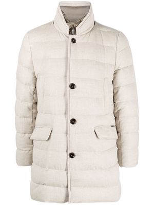 Moorer quilted-finish buttoned-up coat - Neutrals