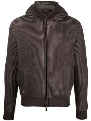 Moorer ribbed-knit zip-fastening hoodie - Brown