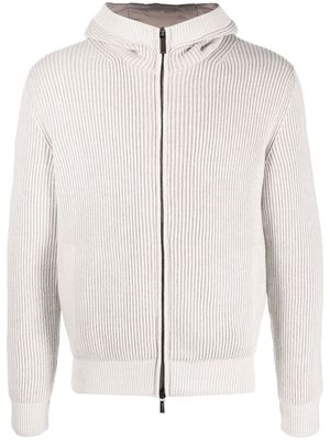 Moorer ribbed-knit zip-fastening hoodie - Neutrals
