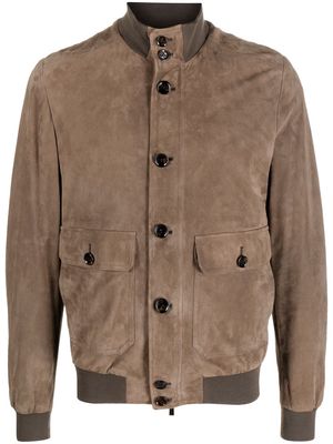 Moorer ribbed long-sleeve leather jacket - Brown