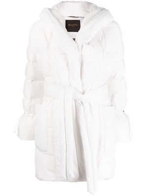 Moorer shawl-lapels tie-waist padded coat - White