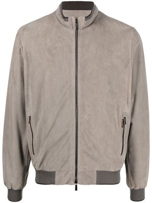 Moorer zip-up leather bomber jacket - Grey