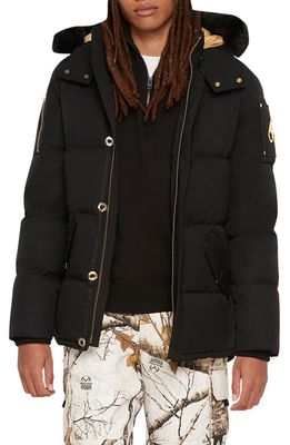 Moose Knuckles Gold 3Q Down Hooded Jacket with Genuine Shearling Trim in Black W Black S