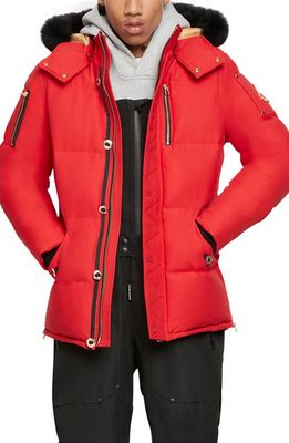 Moose Knuckles Gold 3Q Down Hooded Jacket with Genuine Shearling Trim in Fire Red