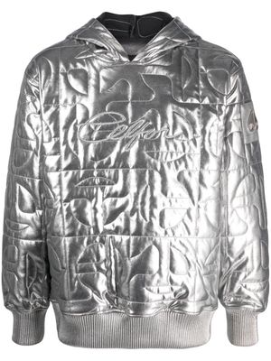 Moose Knuckles logo-plaque metallic-finish hoodie - Silver