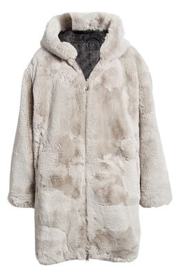 Moose Knuckles State Bunny Faux Fur Hooded Coat in Willow Grey