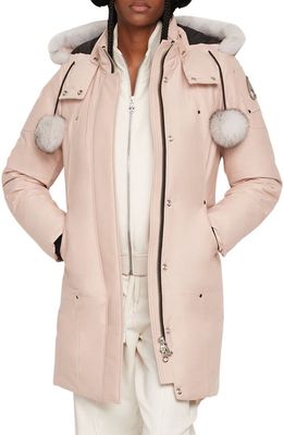 Moose Knuckles Stirling Down Parka with Genuine Shearling Trim in Dusty Rose