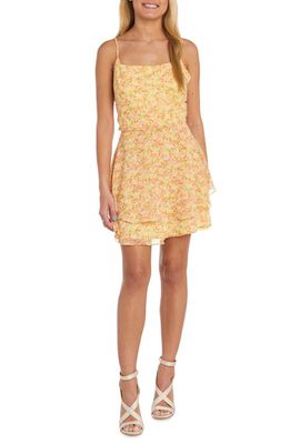 Morgan & Co. Floral Cutout Tiered Mini Sundress in Yellow/Peach