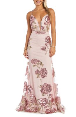 Morgan & Co. Floral Sequin Gown in Pink