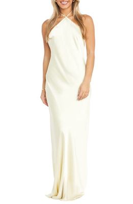 Morgan & Co. Halter Neck Charmeuse Gown in Cream