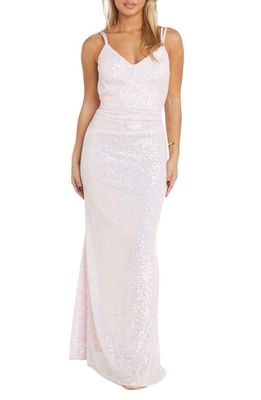 Morgan & Co. Iridescent Sequin Gown in Ice Pink