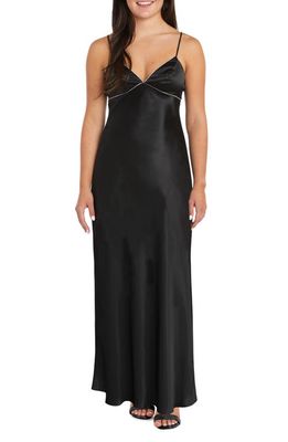 Morgan & Co. Rhinestone Embellished Satin Gown in Black