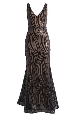 Morgan & Co. Sequin Swirl Mermaid Gown in Black Nude