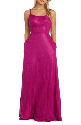 Morgan & Co. Shimmer A-Line Gown in Fuchsia