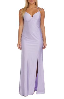 Morgan & Co. Strappy Tie Back Gown in Lavender