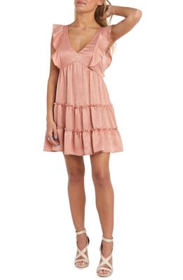 Morgan & Co. Tiered Washed Satin Minidress in Salmon