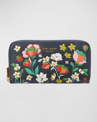 morgan flower-embossed leather zip continental wallet