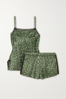 Morgan Lane - Bonnie Martine Lace-trimmed Floral-print Satin Pajama Set - Green