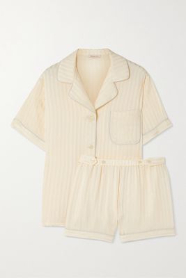 Morgan Lane - Katelyn Fiona Striped Silk-seersucker Pajama Set - White