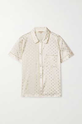 Morgan Lane - Tami Metallic-trimmed Printed Silk-blend Satin Pajama Shirt - Ivory