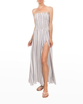 Morgan Striped Strapless Maxi Slit Dress