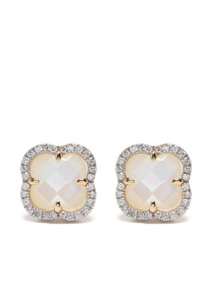 Morganne Bello 18kt yellow gold Clover mother-of-pearl diamond earrings - White