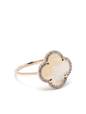 Morganne Bello 18kt yellow gold Clover mother-of-pearl diamond ring