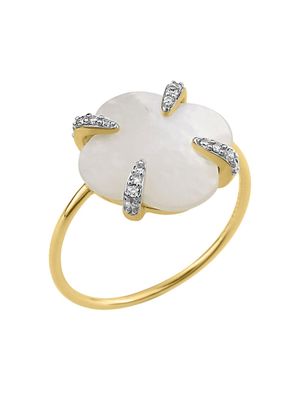 Morganne Bello 18kt yellow gold Victoria mother-of-pearl and diamond ring